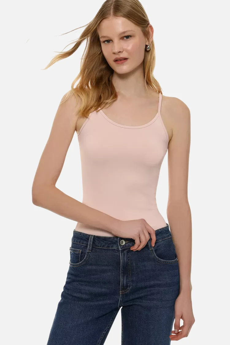 Stretch T-shirt with thin straps Pale Pink - Imagem 2